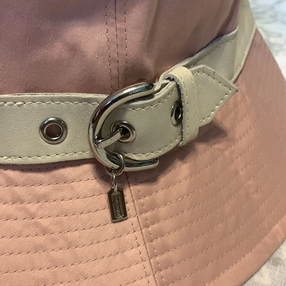 Coach Leather Trim Pink White Bucket Hat Summer - Picture 2 of 8